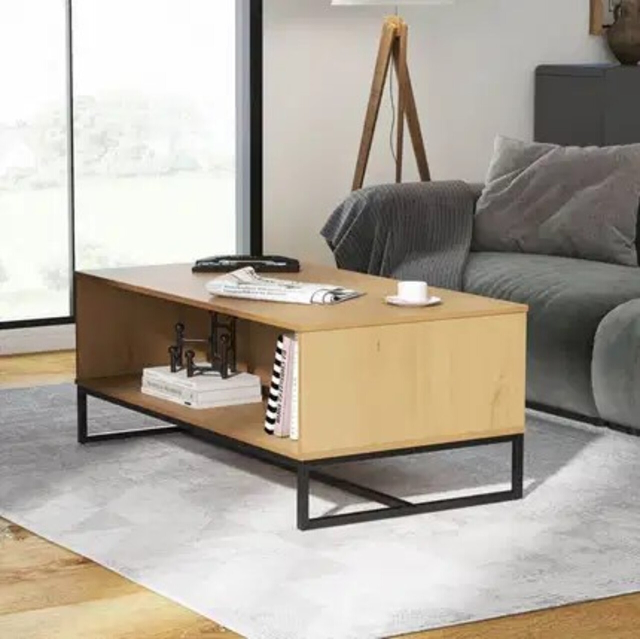 Masuta de cafea Vivo, Inter Link, 110x60x45 cm, lemn, stejar/negru - imagine 4